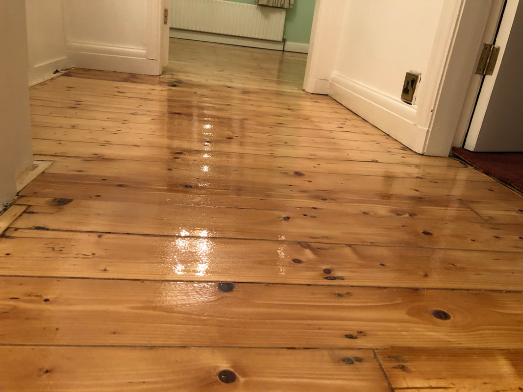 pitch pine floor boards after sanding and sealing in frodsham, cheshire, wa7
