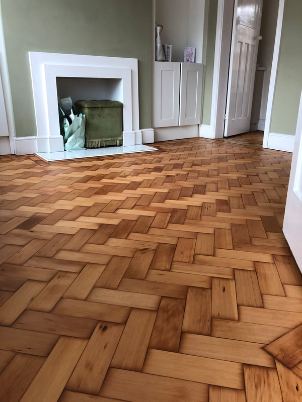 Columbian Pine Herringbone Flooring, Sanded and Sealed in Prescot, Merseyside